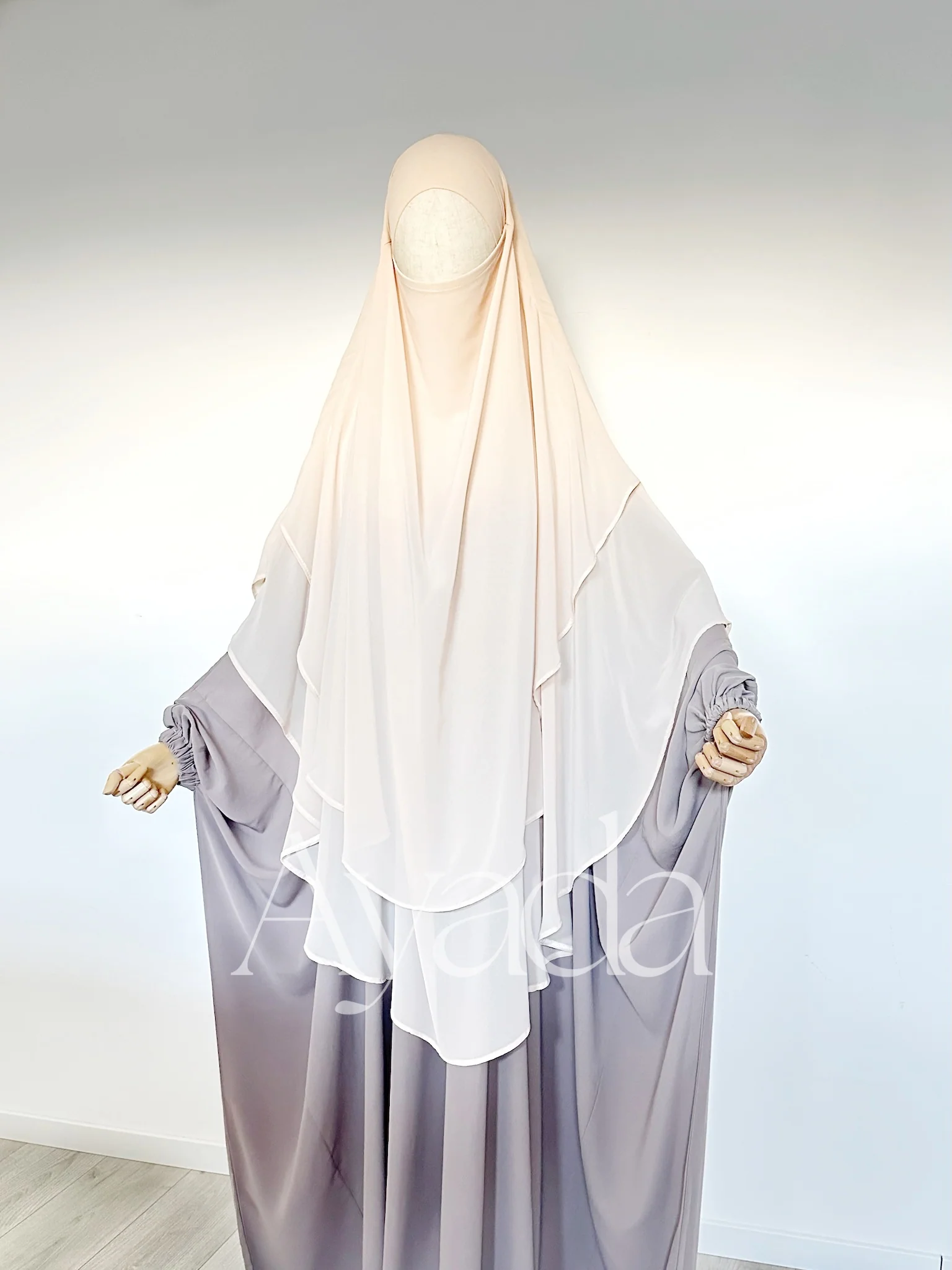 Khimar 2 voiles arrondi Mousseline - Image 9